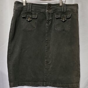 DKNY Olive Green Pencil Distressed Denim Skirt Size 14